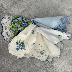 Something Blue Vintage Floral Handkerchief Set of 5 Dainty Gift Hankies Wedding